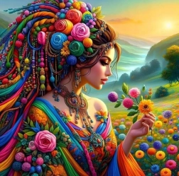 Deimantinė tapyba – mergina spalvų sraute 30 × 40 cm