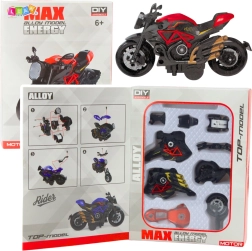 Surinkamas motociklas 1:14 juodai raudonas metalinis DIY modelis