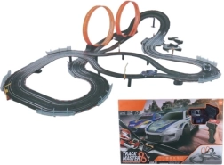 Racing slot car track with two loops