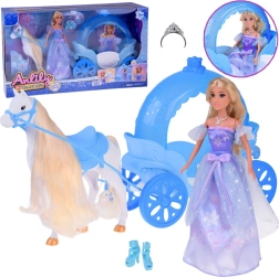 Princesės lėlė su baltu arkliu ir karieta