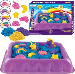 Kinetinis smėlis 0,6 kg su vienaragiais ir vaivorykštėmis, su staliuku ir formelėmis Woopie