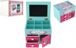 Medinė papuošalų dėžutė Princess su veidrodėliu ir 3 stalčiukais