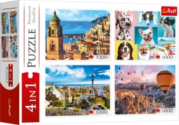 Trefl Puzzle 4x1000 Pieces - Amalfi, Dog Portraits, Balloons over Cappadocia and Park Güell