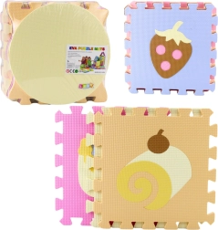 Soft EVA foam floor puzzle set – pastel fruits and sweets, 16 pieces