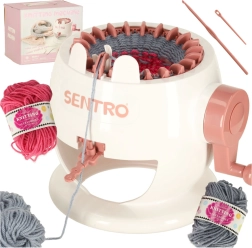 Apvalus mezgimo staklės su 22 adatomis ir siūlų rinkiniu