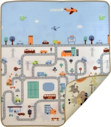 Humbi dvipusis putų edukacinis kilimėlis – gatvelės ir gyvūnėliai 180 × 200 × 0,5 cm