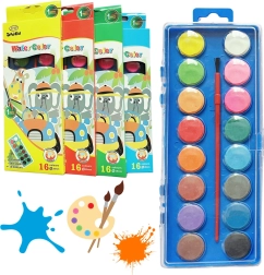Mokykliniai akvareliniai dažai, 16 spalvų su teptuku