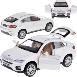 Metalinis BMW X6 1:32 modelis, baltas, su šviesomis ir garsais