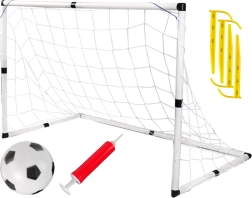 Didelė vaikiška futbolo vartų konstrukcija su tinklu, kamuoliu ir pompa