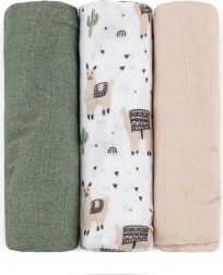 Petite&Mars set of bamboo muslin cloths Moussy llama vibes 68 × 68 cm (3 pcs)