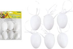 Dekoratyviniai balti plastikiniai kiaušiniai pakabinimui 6 cm