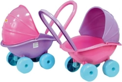 Gilus plastikinis lėlių vežimėlis įvairių spalvų