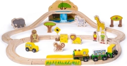 Medinis traukinių bėgių rinkinys Safari BIGJIGS RAIL