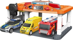 Rescue Services Station with Firefighters, Police and Ambulance with Light and Sound