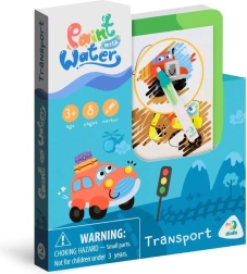 Magiškas piešimas vandeniu – transportas: 12 × 14 cm spalvinimo knygelė su teptuku, 8 lapai