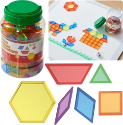 MASTERKIDZ Montessori mozaika tangramas iš permatomų geometrinių formų, 140 vnt.