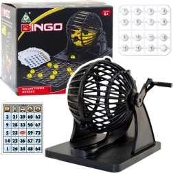 Šeimos bingo žaidimas su burtų traukimo aparatu, 80 kamuoliukų ir 20 kortelių