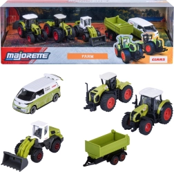 Majorette Claas Farm rinkinys: 5 transporto priemonių – traktoriai, priekaba ir Volkswagen