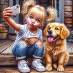 Deimantinis tapymas „Selfie su šuniuku“ 30x40 cm