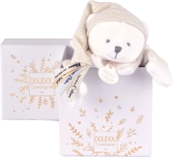 Doudou dovanų rinkinys – pliušinis migdukas meškiukas su kepuraite, smėlinis 25 cm