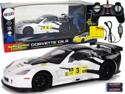 RC automobilis CORVETTE C6.R 1:18 baltas su žibintais 2.4 GHz