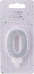 Tortinė žvakutė skaičius 0, sidabrinė, 7 cm