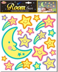 Glow-in-the-dark stick-on decoration night sky moon and stars