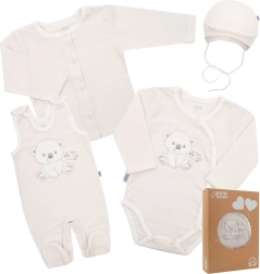 Naujagimio rinkinys New Baby Sweet Bear, smėlinės spalvos, 4 dalių, dydis 62