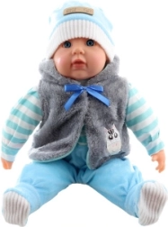 Didelė kūdikio lėlė berniukas 55 cm su dryžuotais drabužėliais