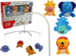 Muzikinis karuselė virš lovytės su gyvūnėliais, be baterijų