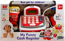 Vaikiška kasos aparatas su juosta ir priedais, balta