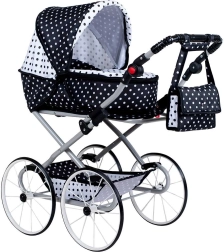 Children's retro 2-in-1 doll stroller NEW BABY Natálka, white–black