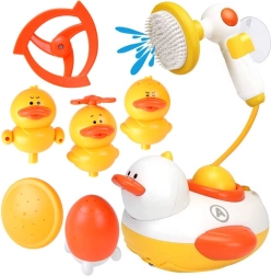 Floating bath duck with shower and interchangeable attachments