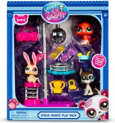 Littlest Pet Shop Disco Nights – figūrėlių rinkinys su 3 gyvūnėliais