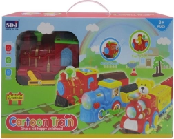 Interaktyvus lokomotyvas vaikams 3+ su šviesomis, garsais ir judančiais elementais, 2 vagonais ir priedais