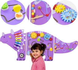 Wooden wall-mounted sensory board triceratops