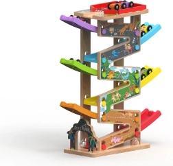 Didelė medinė lenktynių trasa su 6 rampos vaikams