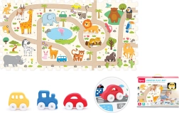 Minkšti statybiniai blokai su safario automobiliuku – rinkinys 8 vnt.