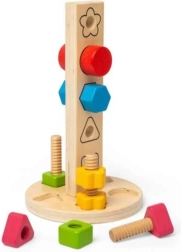 Bigjigs Toys medinis varžtomas bokštas su formomis