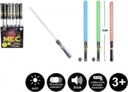 Šviesos kardas su garsu ir šviesa, 73 cm, plastikas, 3× AAA, 3 spalvos