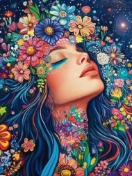 Deimantinė mozaika Mergina gėlių apsuptyje 30 × 40 cm