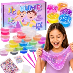 Rinkinys slimo (slime) gamybai – 24 spalvos ir priedai