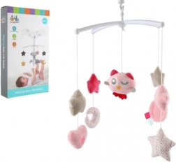 Voveraitės karuselė virš lovytės – prisukamas muzikinis mobilis, rožinis