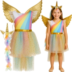 KRUZZEL Kids Unicorn Costume – 3-piece (dress, wings, headband)