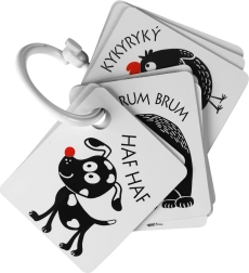 Kontrastinės kortelės su spalvotu elementu kūdikiams