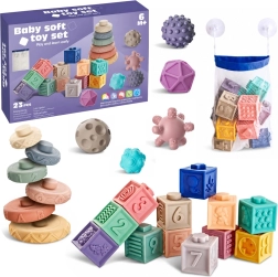 Soft rubber educational blocks with animals, numbers and patterns (27 pcs)