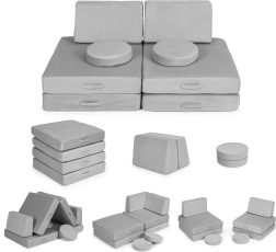 Didelė sulankstoma modulinė vaikiška sofa, 8 minkštos pagalvės – pilka ECOTOYS