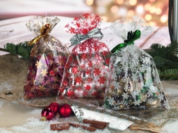 Permatomas celofano maišelis su žvaigždžių motyvu 25x40 cm