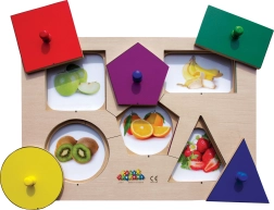 Just Jigsaws Wooden Board Puzzle Shapes and Memory 6 Pieces and 4 Templates