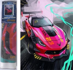 Deimantinė mozaika „Rožinis sportinis automobilis“ 30 × 40 cm